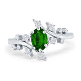 Oval Marquise Simulated Green Emerald CZ Ring 925 Sterling Silver
