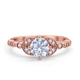 14K Rose Gold Art Deco Wedding Ring Bridal Round Simulated Cubic Zirconia