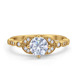 14K Yellow Gold Art Deco Wedding Ring Bridal Round Simulated Cubic Zirconia Size-7