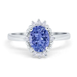 Halo Style Oval Engagement Ring Simulated Tanzanite CZ 925 Sterling Silver