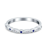 Half Eternity Wedding Band Ring Round Simulated Blue Sapphire CZ 925 Sterling Silver