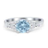 Art Deco Engagement Ring Round Simulated Aquamarine CZ 925 Sterling Silver