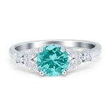 Art Deco Engagement Ring Round Simulated Paraiba Tourmaline CZ 925 Sterling Silver