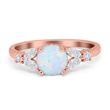 Art Deco Engagement Ring Round Rose Tone, Lab Created White Opal 925 Sterling Silver