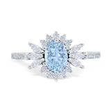 Vintage Oval Engagement Ring Simulated Aquamarine CZ 925 Sterling Silver