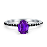 Accent Art Deco Wedding Ring Black Simulated Amethyst CZ 925 Sterling Silver