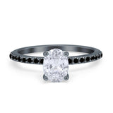Accent Art Deco Wedding Ring Black Tone, Simulated Cubic Zirconia 925 Sterling Silver