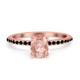 Accent Art Deco Wedding Ring Black Rose Tone, Simulated Morganite CZ 925 Sterling Silver