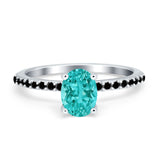 Accent Art Deco Wedding Ring Black Simulated Paraiba Tourmaline CZ 925 Sterling Silver