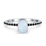 Accent Art Deco Wedding Ring Black Lab Created White Opal 925 Sterling Silver