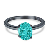 Oval Black Tone, Simulated Paraiba Tourmaline CZ Cathedral Wedding Ring 925 Sterling Silver Center Stone-(8mmx6mm)