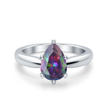 Solitaire Teardrop Simulated Rainbow CZ Wedding Ring 925 Sterling Silver Center Stone-(8mmx6mm)