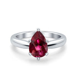 Solitaire Teardrop Simulated Ruby CZ Wedding Ring 925 Sterling Silver Center Stone-(8mmx6mm)