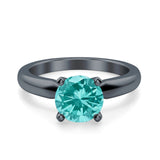 Black Tone, Simulated Paraiba Tourmaline CZ Cathedral Wedding Ring 925 Sterling Silver Center Stone-(6mm)