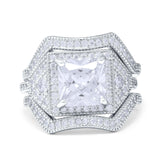 Princess Cut Art Deco Three Piece Bridal Set Wedding Ring Simulated Cubic Zirconia 925 Sterling Silver