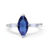Marquise Art Deco Engagement Simulated Blue Sapphire CZ Ring 925 Sterling Silver