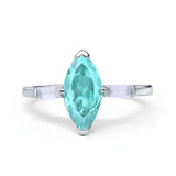 Marquise Art Deco Engagement Simulated Paraiba Tourmaline CZ Ring 925 Sterling Silver