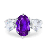 Oval Art Deco Engagement Ring Simulated Amethyst CZ 925 Sterling Silver