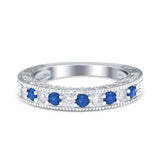 Art Deco Eternity Stackable Band Wedding Ring Simulated Blue Sapphire CZ 925 Sterling Silver