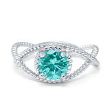 Braided Cable Split Engagement Ring Simulated Paraiba Tourmaline CZ 925 Sterling Silver