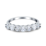 Art Deco Half Eternity Stackable Wedding Ring Simulated CZ 925 Sterling Silver