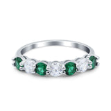 Art Deco Half Eternity Stackable Wedding Ring Simulated Green Emerald CZ 925 Sterling Silver