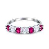 Art Deco Half Eternity Stackable Wedding Ring Simulated Ruby CZ 925 Sterling Silver