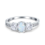 Three Stone Oval Engagement Ring Lab Created White Opal 925 Sterling Silver