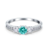 Three Stone Engagement Ring Round Simulated Paraiba Tourmaline CZ 925 Sterling Silver