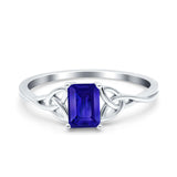 Engagement Ring Emerald Cut Simulated Blue Sapphire CZ Solid 925 Sterling Silver