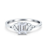 Engagement Ring Emerald Cut Simulated Cubic Zirconia Solid 925 Sterling Silver