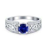 Split Celtic Engagement Ring Round Simulated Blue Sapphire CZ 925 Sterling Silver