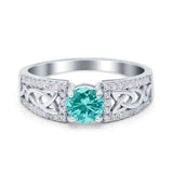 Split Celtic Engagement Ring Round Simulated Paraiba Tourmaline CZ 925 Sterling Silver