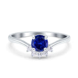 Art Deco V Chevron Engagement Ring Round Simulated Blue Sapphire CZ 925 Sterling Silver
