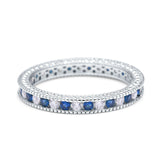 Art Deco Full Eternity Stackable Wedding Ring Simulated Blue Sapphire CZ 925 Sterling Silver