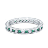 Art Deco Full Eternity Stackable Wedding Ring Simulated Green Emerald CZ 925 Sterling Silver