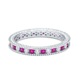 Art Deco Full Eternity Stackable Wedding Ring Simulated Ruby CZ 925 Sterling Silver