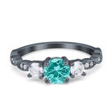 Art Deco Vintage Engagement Ring Round Black Tone, Simulated Paraiba Tourmaline CZ 925 Sterling Silver