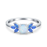 Marquise Wedding Ring Blue Sapphire Lab Created White Opal 925 Sterling Silver