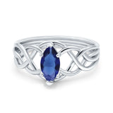 Art Deco Crisscross Wedding Ring Marquise Simulated Blue Sapphire CZ 925 Sterling Silver