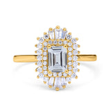 Emerald Cut Vintage Wedding Ring Yellow Tone, Simulated Cubic Zirconia 925 Sterling Silver