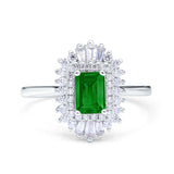 Emerald Cut Vintage Wedding Ring Simulated Green Emerald CZ 925 Sterling Silver