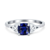 Cushion Cut Celtic Art Deco Wedding Engagement Bridal Ring Round Simulated Blue Sapphire CZ 925 Sterling Silver