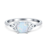 Cushion Cut Celtic Art Deco Wedding Engagement Bridal Ring Round Lab Created White Opal 925 Sterling Silver