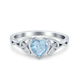 Heart Celtic Wedding Promise Ring Simulated Aquamarine CZ 925 Sterling Silver