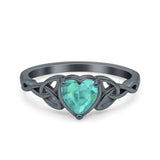 Heart Celtic Wedding Promise Ring Black Tone, Simulated Paraiba Tourmaline CZ 925 Sterling Silver