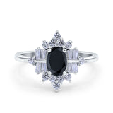 Oval Cut Halo Vintage Wedding Ring Simulated Black CZ 925 Sterling Silver
