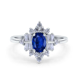 Oval Cut Halo Vintage Wedding Ring Simulated Blue Sapphire CZ 925 Sterling Silver