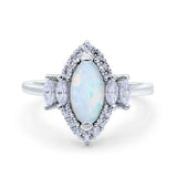 Marquise Vintage Wedding Ring Lab Created White Opal 925 Sterling Silver