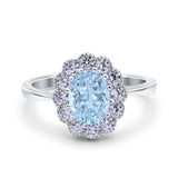 Vintage Floral Engagement Ring Oval Simulated Aquamarine CZ 925 Sterling Silver